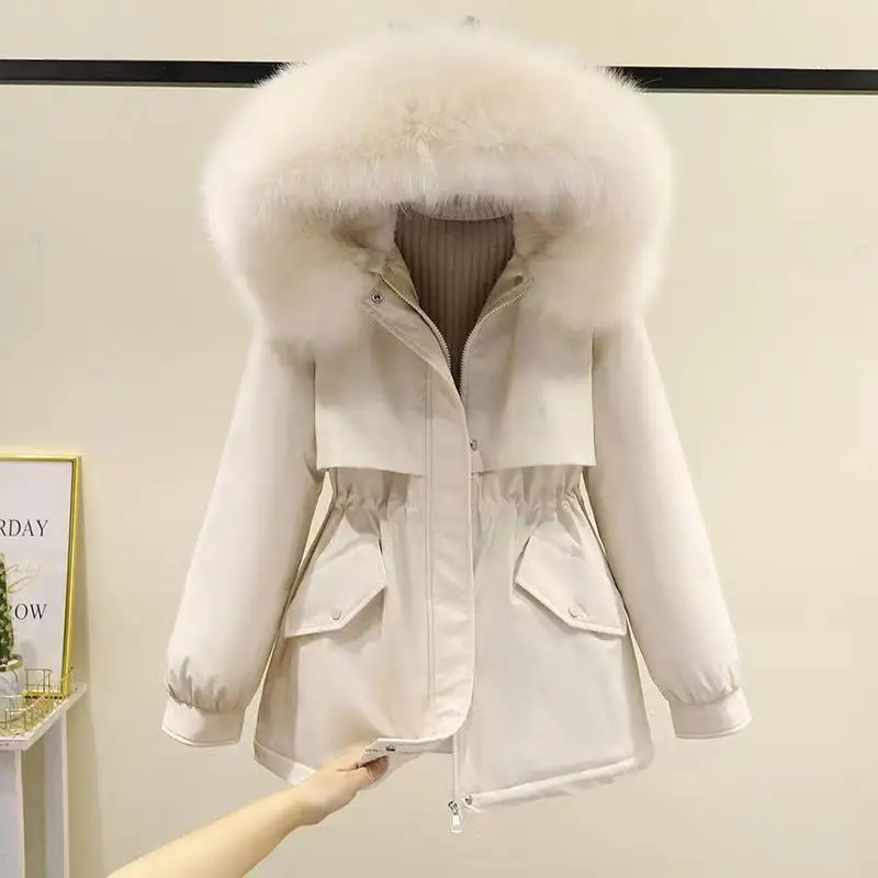 

Autumn and Winter Coat Women Foreign Trade Parka Korean Version Adding Velvet and Thickening Cotton-padded Jacket Work Clothes