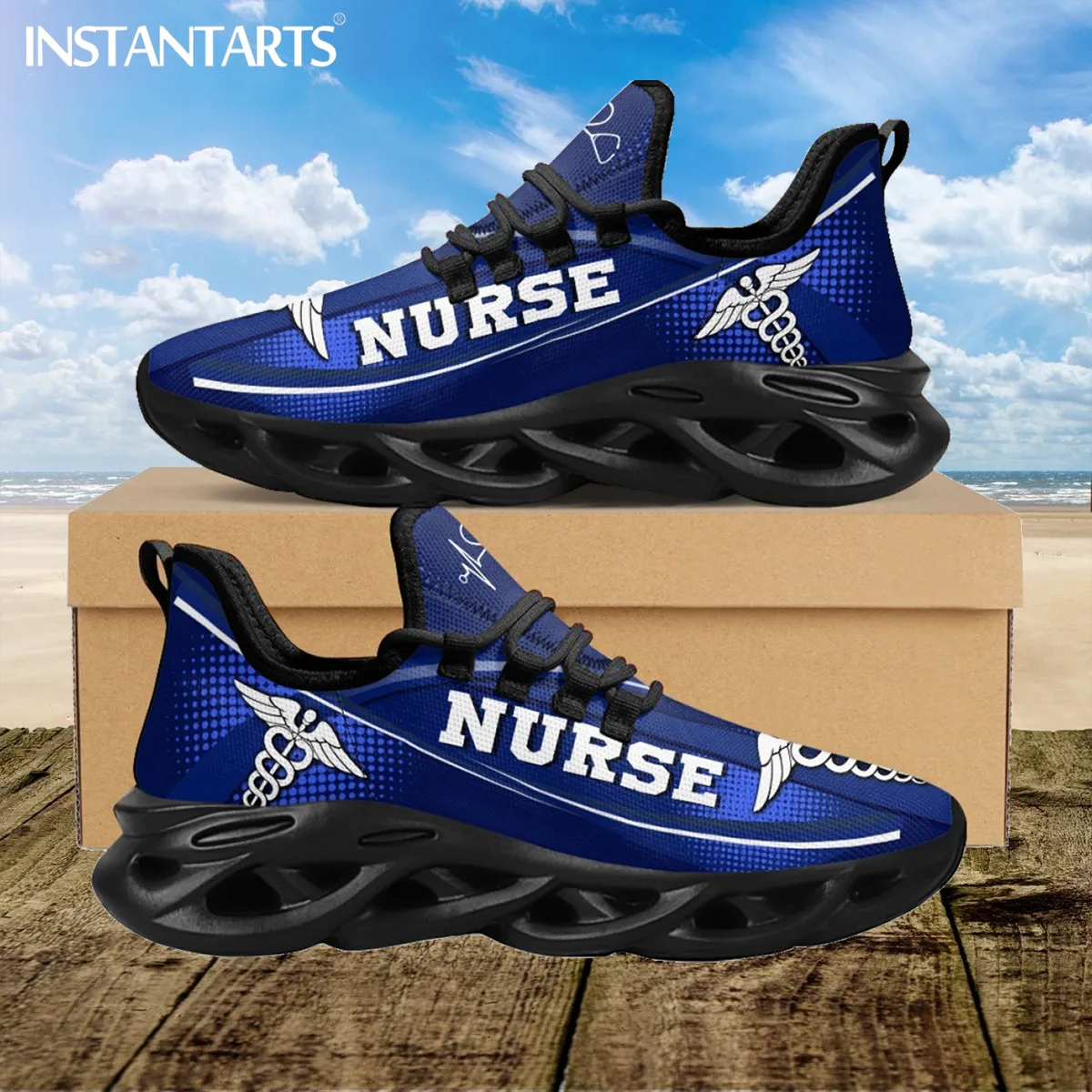 INSTANTARTS Paramedic Design Mesh Swing Sneakers Casual Lightweight Platform Shoes for Ladies EMT EMS Pattern Girls Nurse Shoes