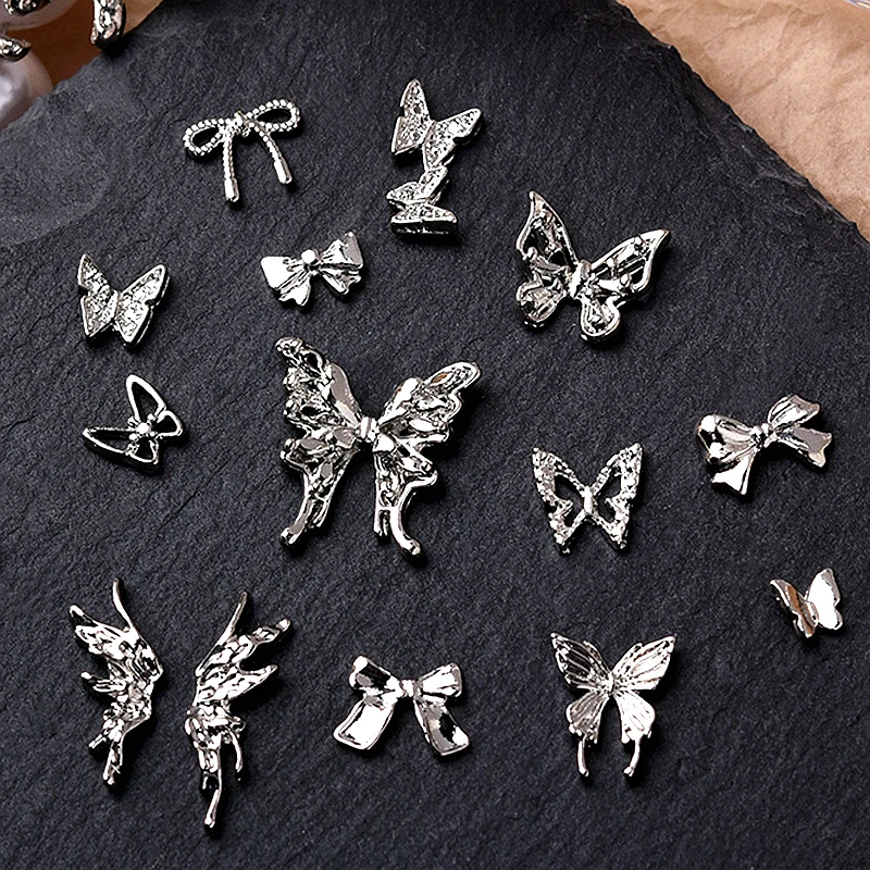 20Pcs Silver Alloy Butterfly Nail Art Charms 3D Metal Retro Butterfly Nail Decoration Silver Diamond Butterfly Manicure Parts #