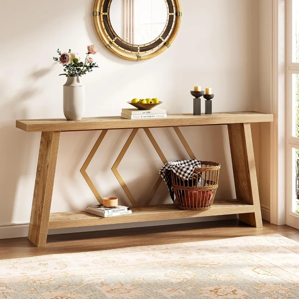 

70.9-Inch Console Table, Long Sofa Table Behind Couch, Farmhouse Console with Shelf for Entryway, Living Room, Hallway