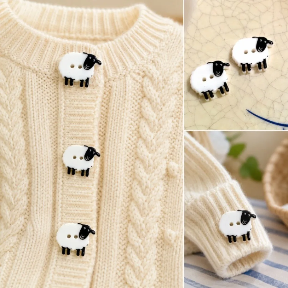 30pcs Cute Little Sheep Resin Buttons, Double-Hole Cartoon Animal Sewing Buttons, Suitable for Sweaters, Cardigans, Bags