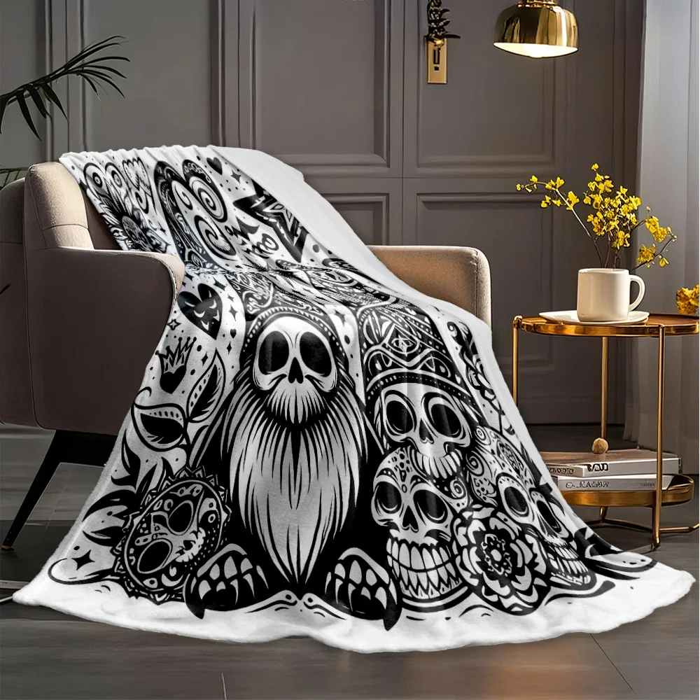 1pc Coloring Relax Blanket Suitable for Sofas, Bedrooms, Camping & Office | Day of the Dead Dark Art Throw with Sugar Skulls, Go