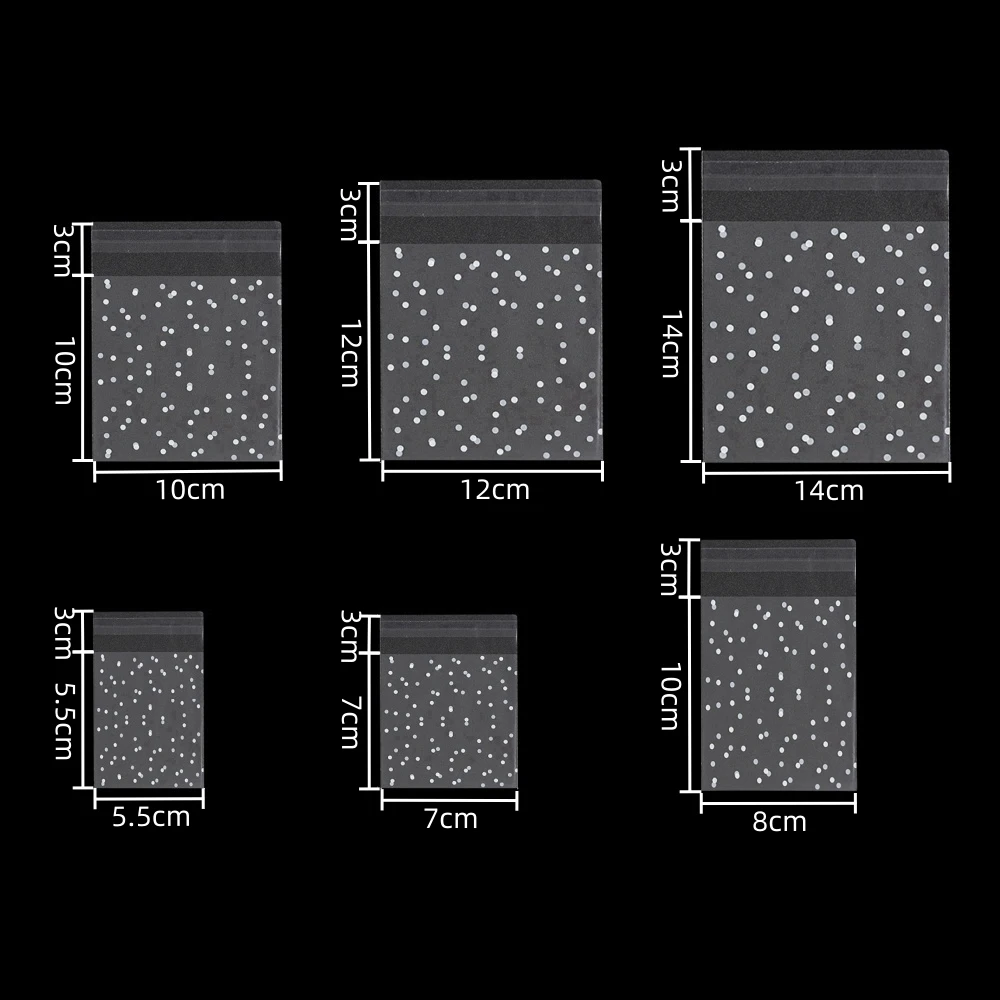 100Pcs Plastic Transparent Cellophane Bags Polka Dot Self Adhesive Candy Cookie Bags for Jewelry Gift Packaging Party Decoration