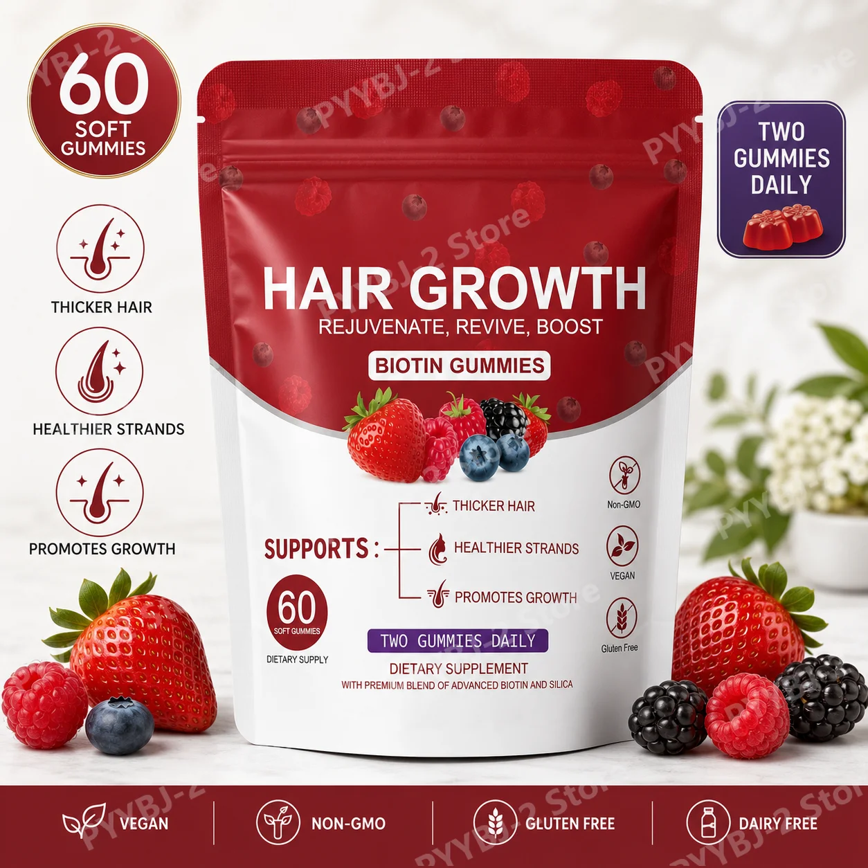 Hair Care Gummies - Kadınlar İçin Saç Uzatma Vitamini Jelibonları,