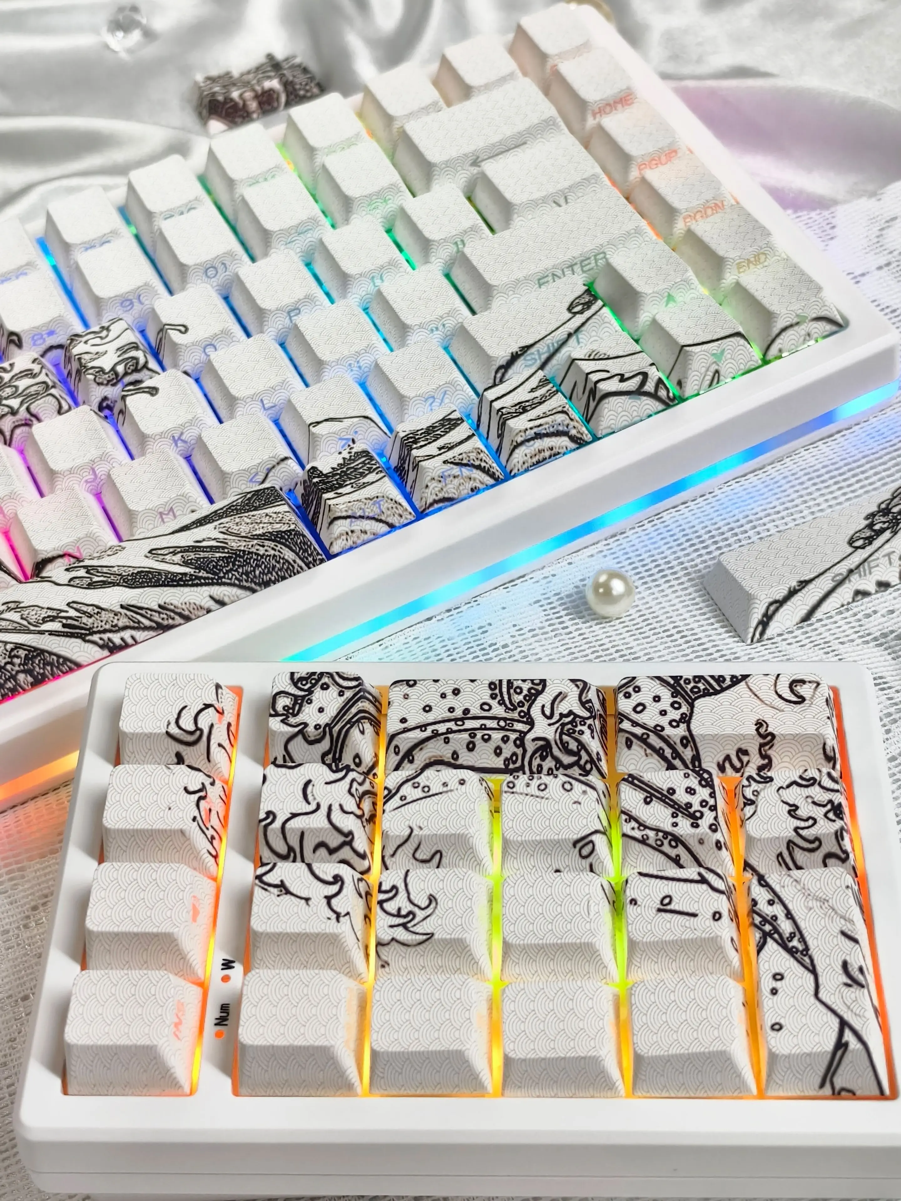 125Set Keycap Tembus Ukiyoe Coral Sea Gelombang Besar Off Kanagawa Cherry Profile PBT Dye-Sub untuk Keyboard Gaming Mekanis