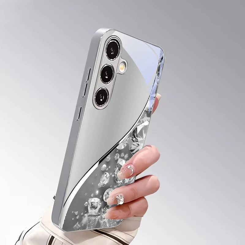 Luxury Diamond Shell Electroplated Silver Phone Case For Samsung S23 Ultra S21 S22 FE S20 Plus S24 S25 S26 Note10 20 Glass Cover