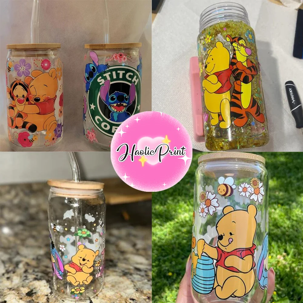 Disney Winnie the Pooh Characters UV DTF Wrap Transfer 16oz No Heat Needed Waterproof Permanent Adhesive