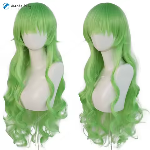 Scanty Cosplay Wig Anime Panty Stocking Cosplay Long Green Cruly Wigs Heat Resistant Synthetic Hair Halloween Wigs + Wig Cap