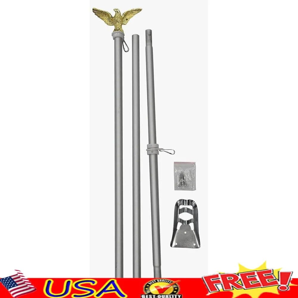 

6ft Aluminum Flag Pole with Eagle Top Adjustable Clips Wall Mounting Military Patriotic Outdoor Garden Use