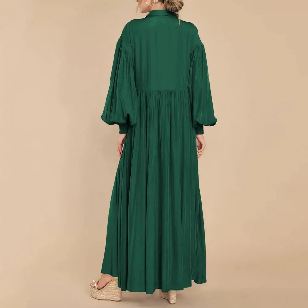 

Big Swing Dress Dresses Elegant Maxi Dress with Pleated A-line Silhouette Turn-down Collar for Women Solid Color Long for Fall