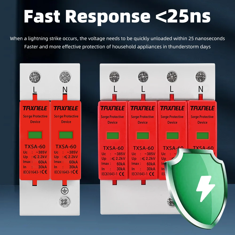 Protector contra sobretensiones para el hogar AC SPD 1P 2P 3P 4P 20KA 40KA 60KA 385V, dispositivo de descargador de bajo voltaje 10KA 30KA