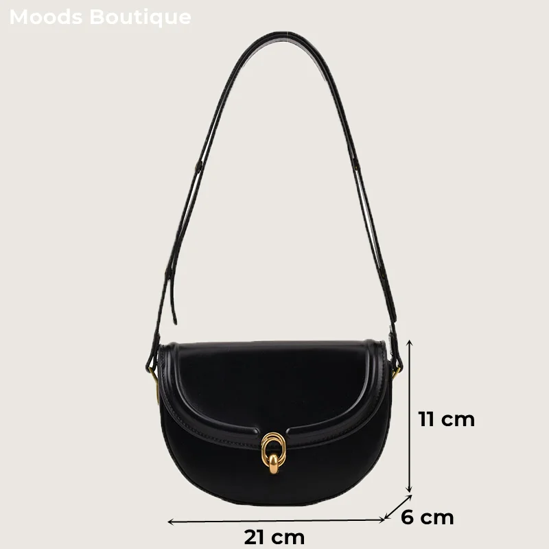 MOODS Retro Crossbody Bags For Women Pure Color Metal Lock Mini Saddle Shoulder Bag 2023 Luxury Designer Purses And Handbags Sac