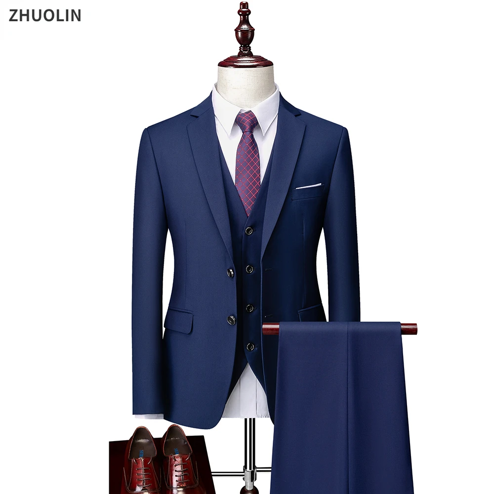 Jaquetas de luxo slim fit masculinas, conjunto de blazers de negócios, colete e calças formais, casacos completos elegantes, 2 terno, 3 peças, 2024