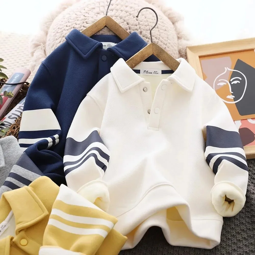 Casual Boys Winter Striped Fleece Lined Preppy Sweatshirt Jackets School Kids Track Pullover Jumper Child Work Coat Tops 5-16Yrs