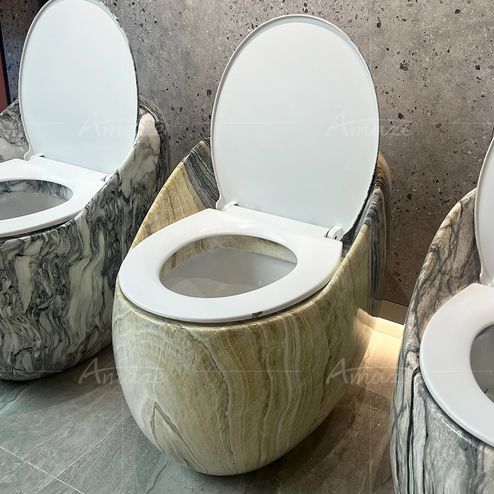 Toilet,Modern Marble Color One Piece Toilet Bowl Floor Mounted Ceramic Inodoros Egg Round Shape WC For Bathroom - view 2