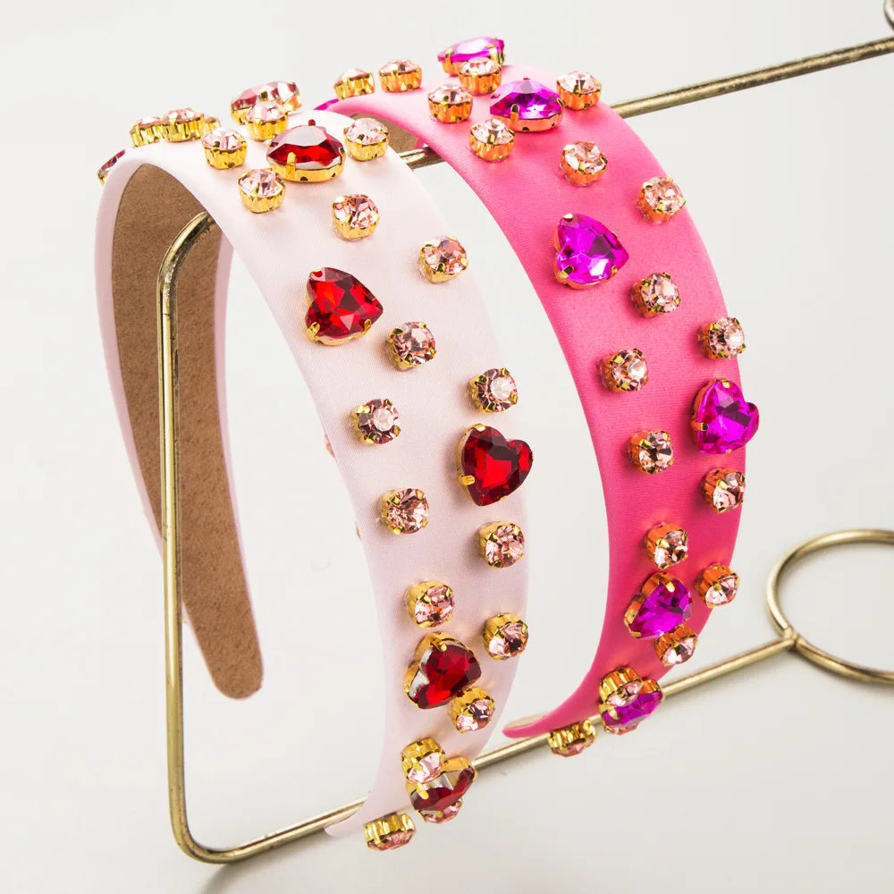 

New Pink Valentine's Day Headband Baroque Simple Love Glass Drill Hoop Party Holiday Hair Accessories