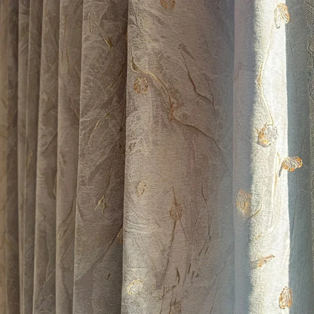 Customized Crystal Shell Decoration Embossed Three-dimensional Jacquard Chenille Curtains For Living Room Bedroom French Window