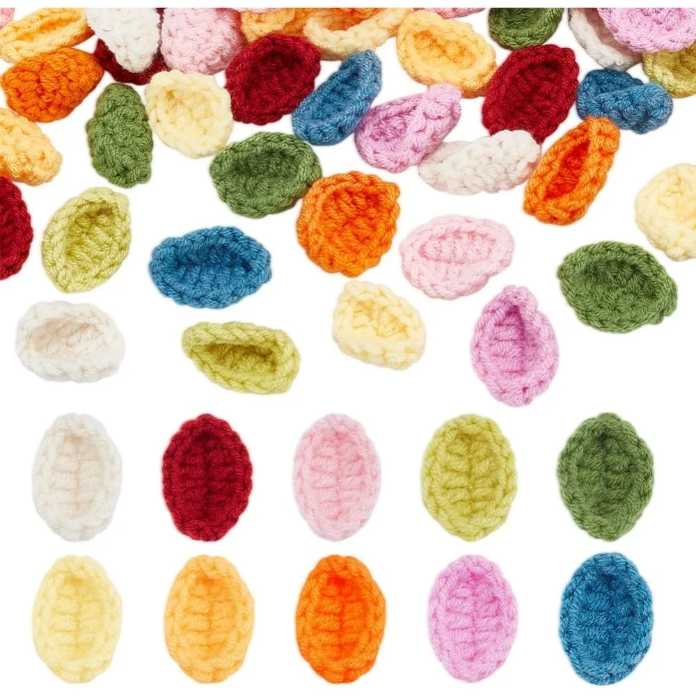 

1Box 60 Pcs Craft Sewing Crochet Leaf 10 Colors Included Handmade Crocheted Flowers Artificial Leaves Handicraft Milk Cotton