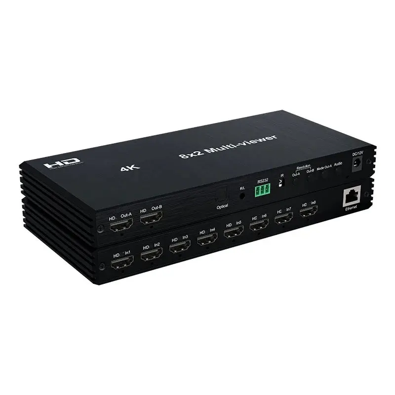 4K 60hz Multi Viewer 8x2 with PIP Dual Monitor for HDMI-Compatible 8 In 2 Out Seamless Switch 8CH Multiplexer Multi Screen View