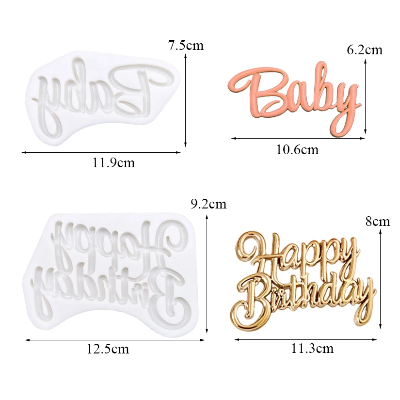 Happy Birthday Baby Silicone Sugarcraft Mold Resin Tools Cupcake Baking Mould Fondant Cake Decorating Tools