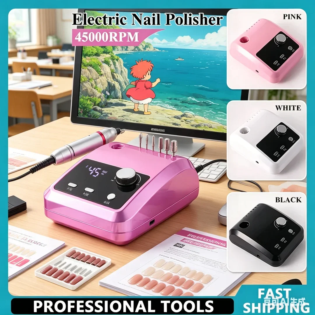 Exquisite 45000RPM Nail Drill Machine Blades Luxurious Electric Nails Polisher File for Gel Nails Refining For Household