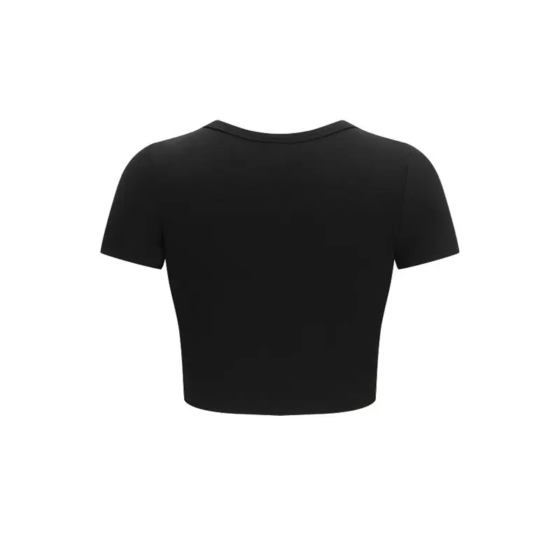 أضف اسم النص المخصص الخاص بك DIY نمط الطباعة قصيرة الأكمام س الرقبة اقتصاص السرة المرأة المحاصيل القمم الأزياء تي شيرت