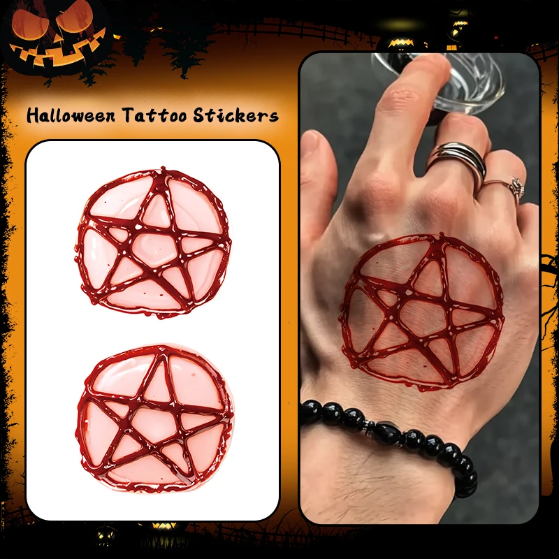 Bloody Pentagram, 1Pc Halloween Horror Makeup, Temporary Tattoo Stickers, For Parties and Halloween Role-playing, Suitable Arm.