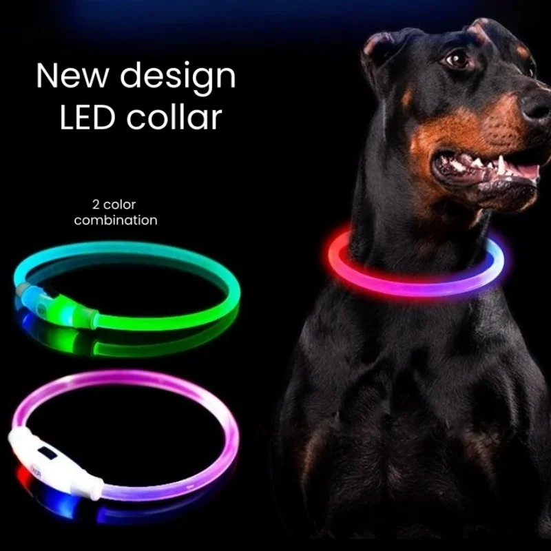 

New Design Glow In The Dark Neckwear Pet Collar Bright Dog Necklace 2 Color Combibation Rechargeable Luminous Neck Band Pitbull