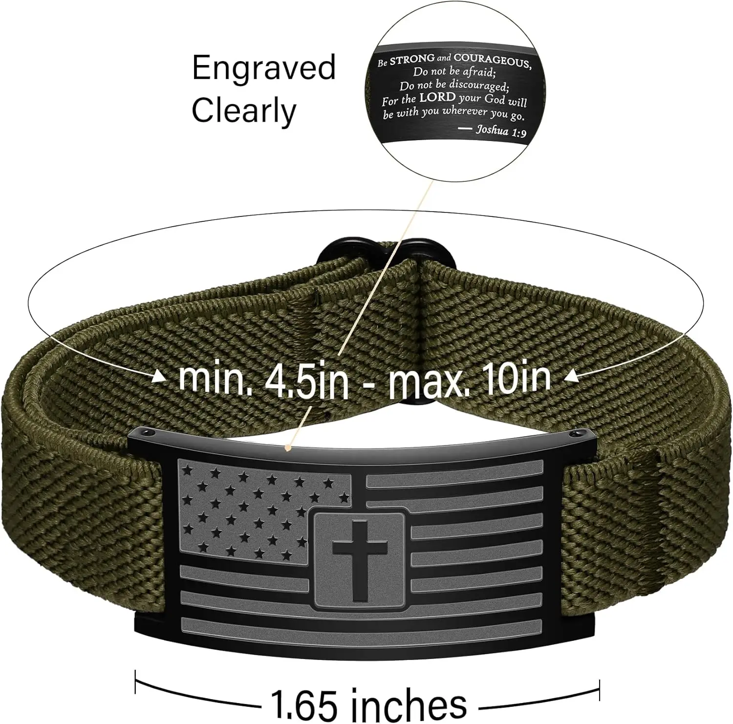 أساور آية الكتاب المقدس المتقاطعة بعلم أمريكي للرجال، مجوهرات بحزام مطاطي أخضر عسكري هدايا مسيحية للأولاد في سن المراهقة #4