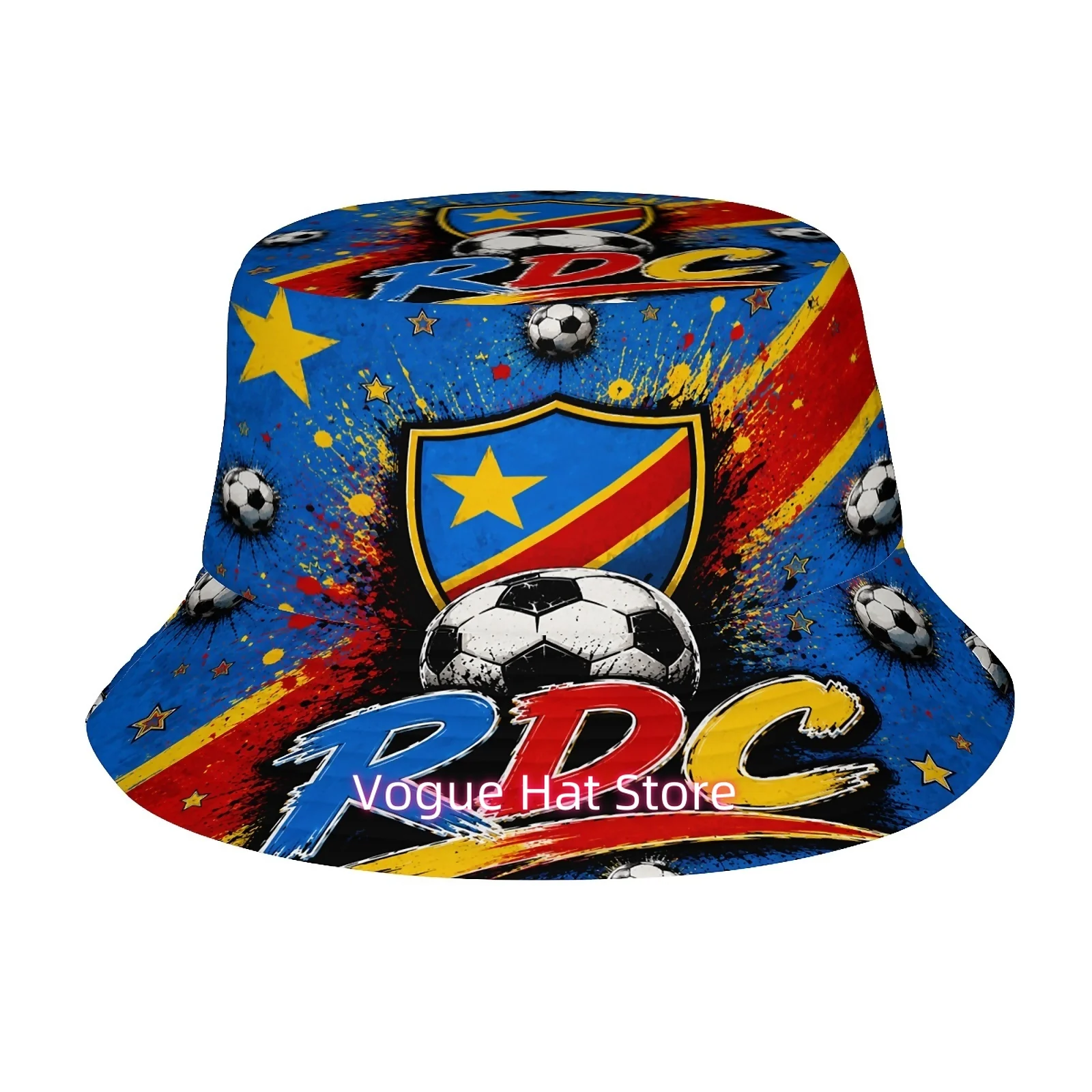 1pc Creative National Flag of The Democratic Republic of Congo, Football-Themed Creative Print Pattern Bucket Hat, Suitable for