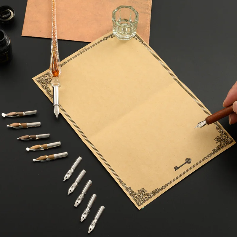 Glass Dip Pen Sets Star Starry Sky Calligraphy Writing CrystalPens 4 Color Ink Fountain Pen Student Stationery Gift