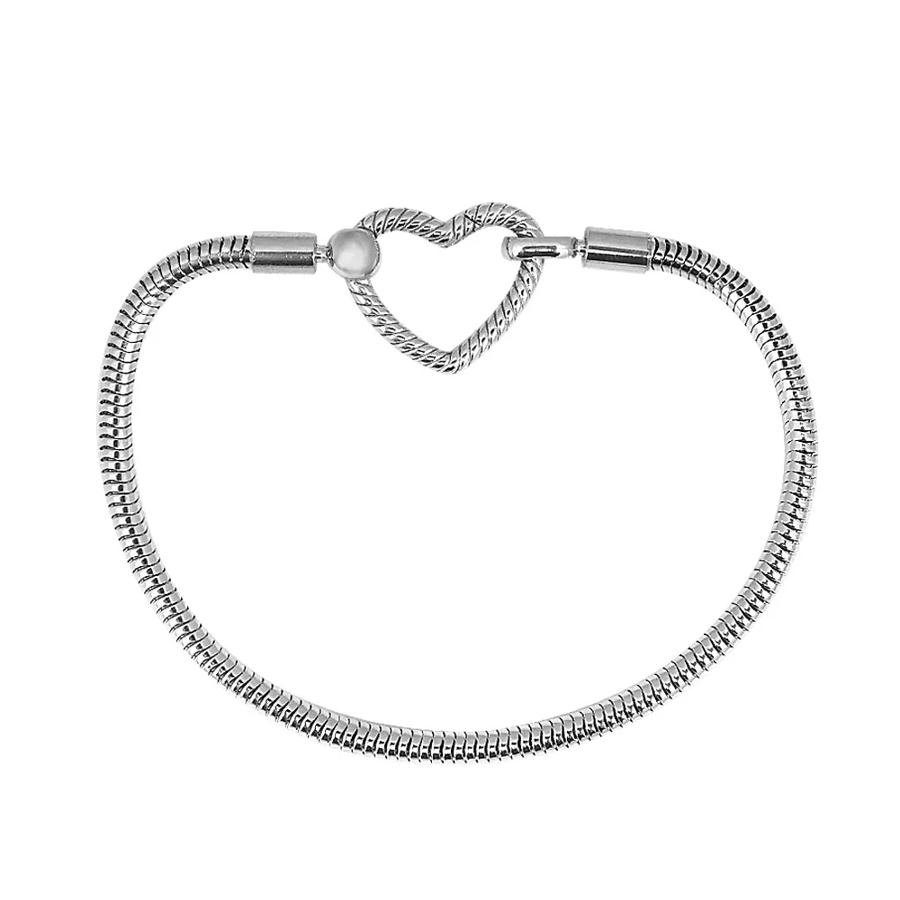 Trendy Stainless Steel Love Heart Sliding Pulsera Bracelet Multi Snake Chain Sparkling Disc Mouse Heart Clasp Bangle