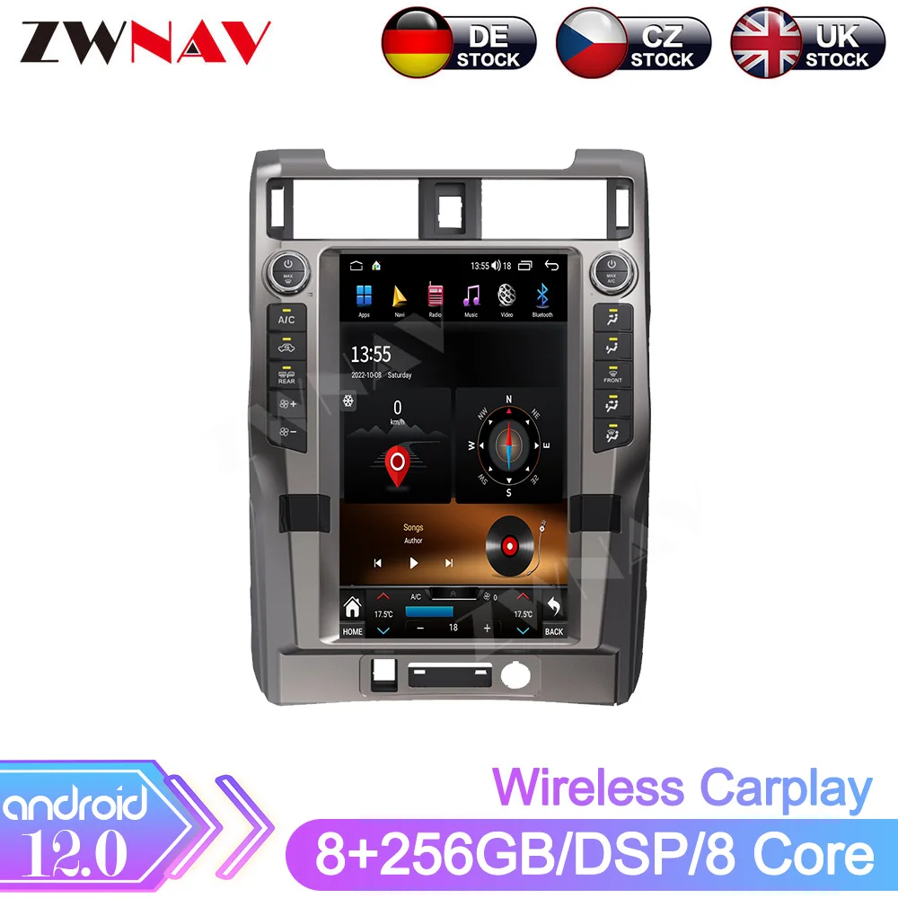 

12,1 дюймовый Android для Toyota Land Cruiser Prado 2010-2022, автомобильное радио, стерео, мультимедийный плеер, GPS-навигация, беспроводной Carplay 4G