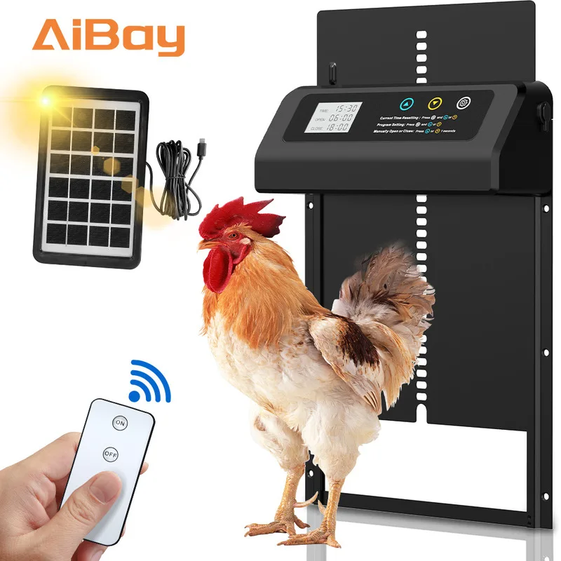 Puertas para gallineros con energía solar, puertas para gallineros de acero inoxidable, puertas inteligentes automáticas con temporizador para gallinas.