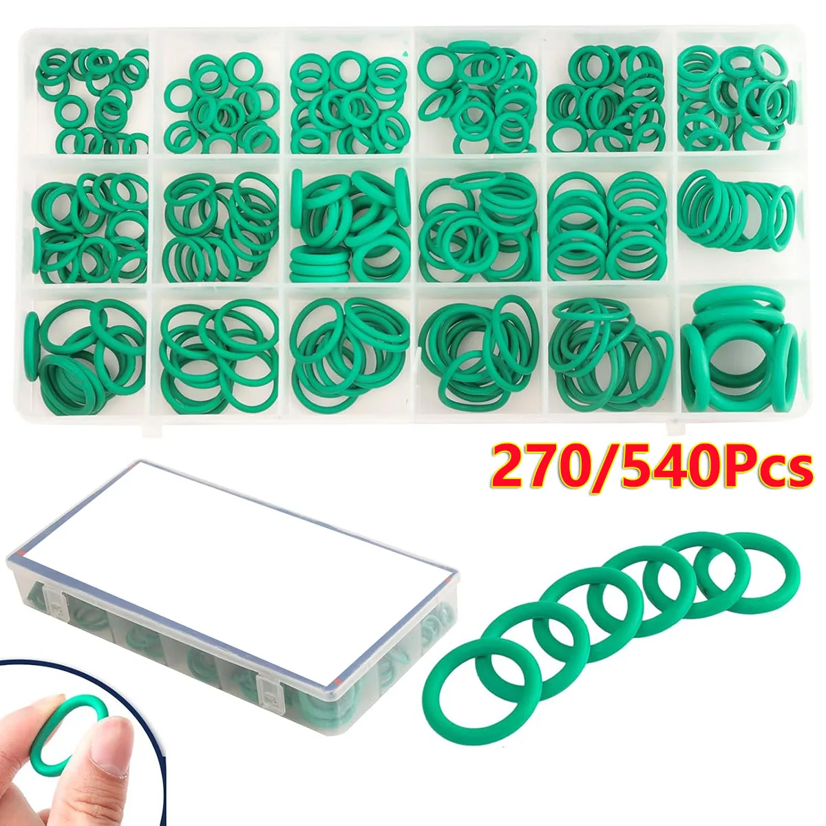 

270/540Pcs 18 Sizes AC A/C System Orings Gaskets Seals Washer Rubber Rapid Seal Repair Kits Car Air Conditioning Heat-resistant