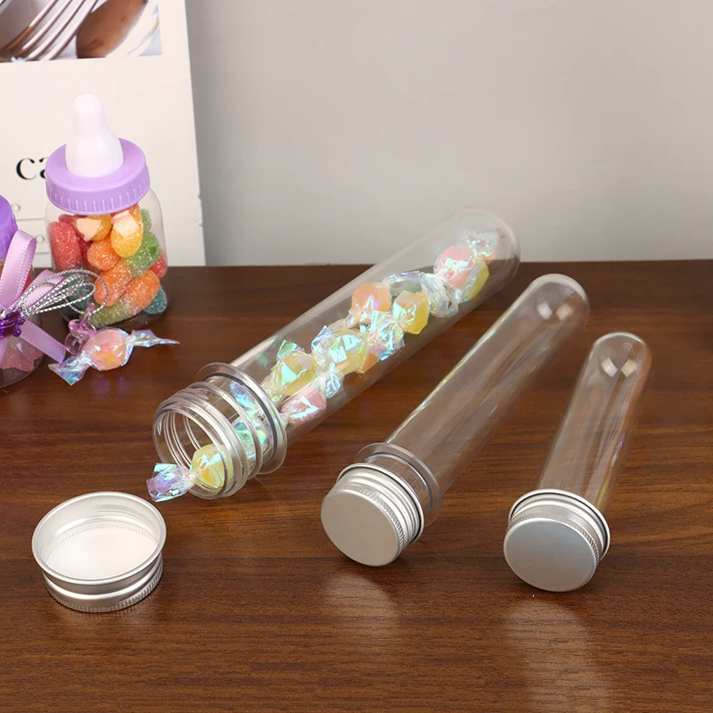 Botella de tubo de ensayo PET de 30/40/100ml, botella rellenable de plástico cilíndrico transparente para máscara, línea de datos de caramelo, papel de enmascarar