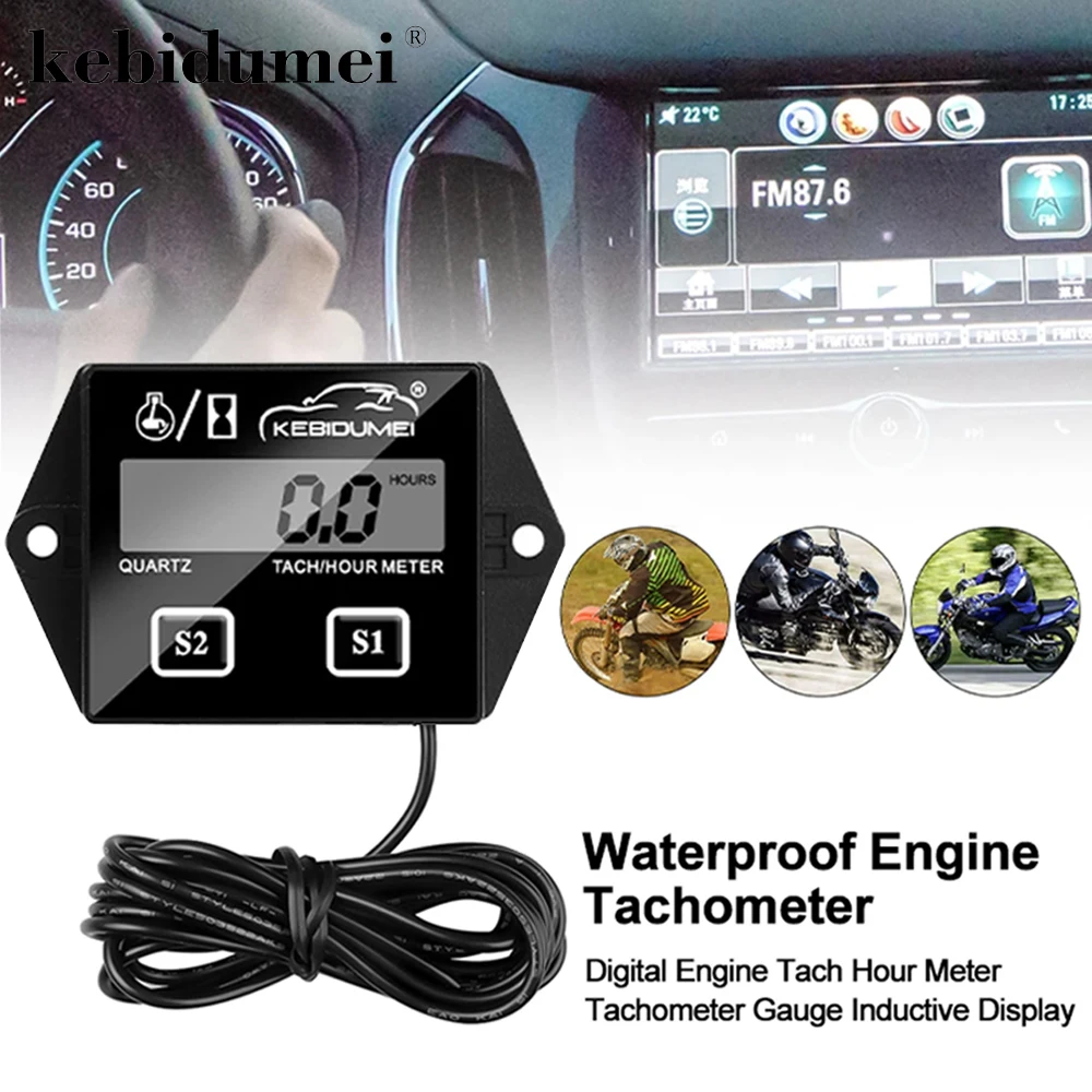 RUSSIAN IN STOCK! Waterproof Digital Engine Tachometer Hour Meter Tach Gauge Inductive RPM For 2 4 Stroke Gasoline Motorcycle Hh