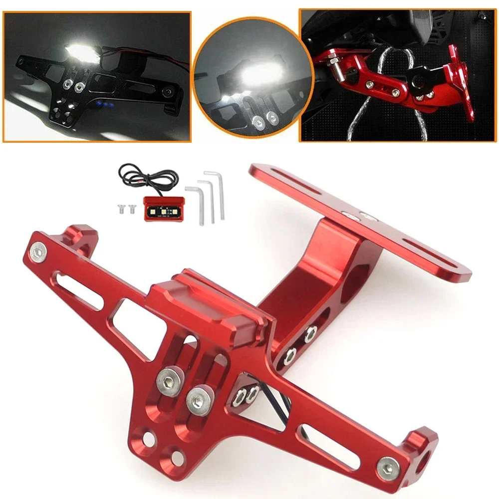 For Kawasaki Z125 Z400 Z650 Z750 Z800 Z900 Z1000 Universal Motorcycle Rear License Plate Bracket Mount Holder With LED Light 