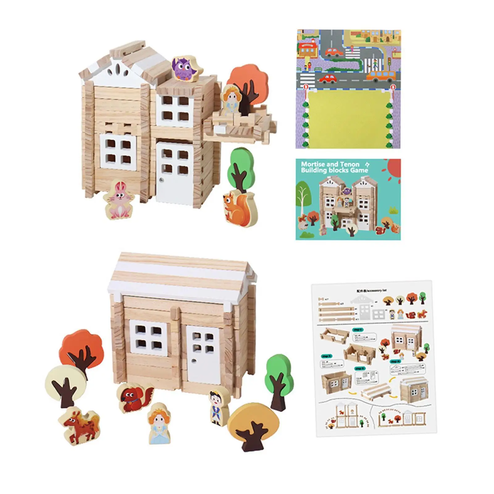 Wooden House Building Blocks Set Hands on Ability Creativity DIY Interaction Construction Building for Children Kids Boys Girls