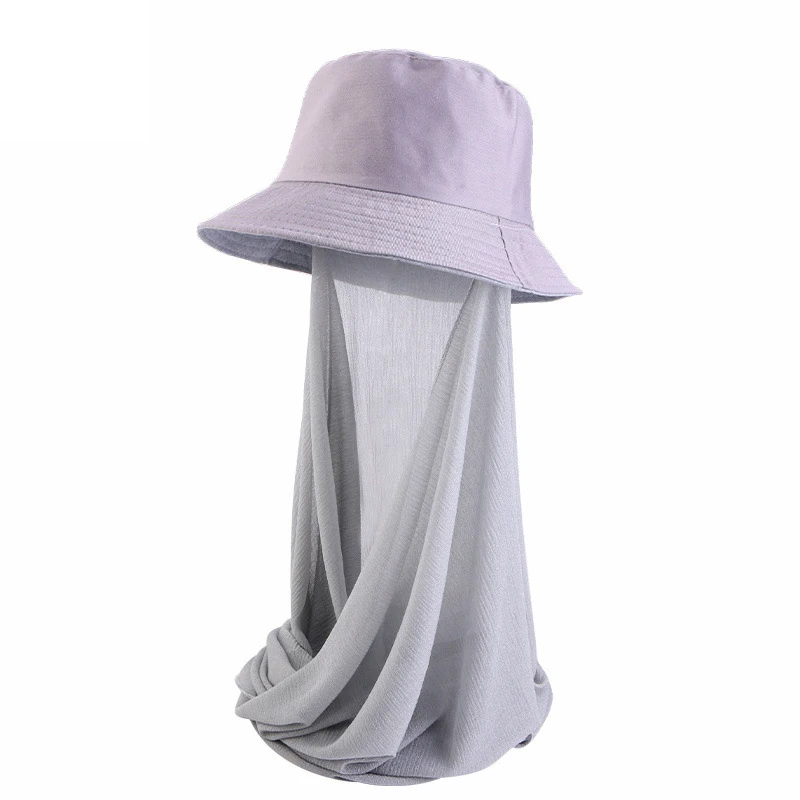 Fashion Women Bucket Hat With Instant Scarf Muslim Sunscreen Shawl Summer Sports Cap Headscarf Turban Wide Brim Bandana Headband