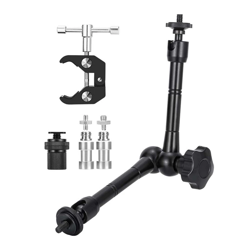 

Magic Arm With Super Clamp 11 Inch Articulating Friction Crab Clamp With 1/4 Inch And 3/8 Inch Thread For Dslr Camera Rig, Monit