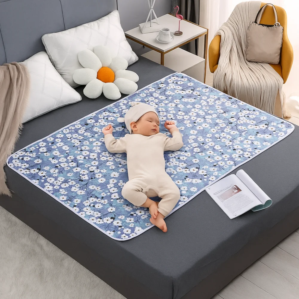 Soft Waterproof Baby Urine Mat Washable Breathable Bedding Urine Pads Flower Pattern Baby Sleeping Underpads Adults