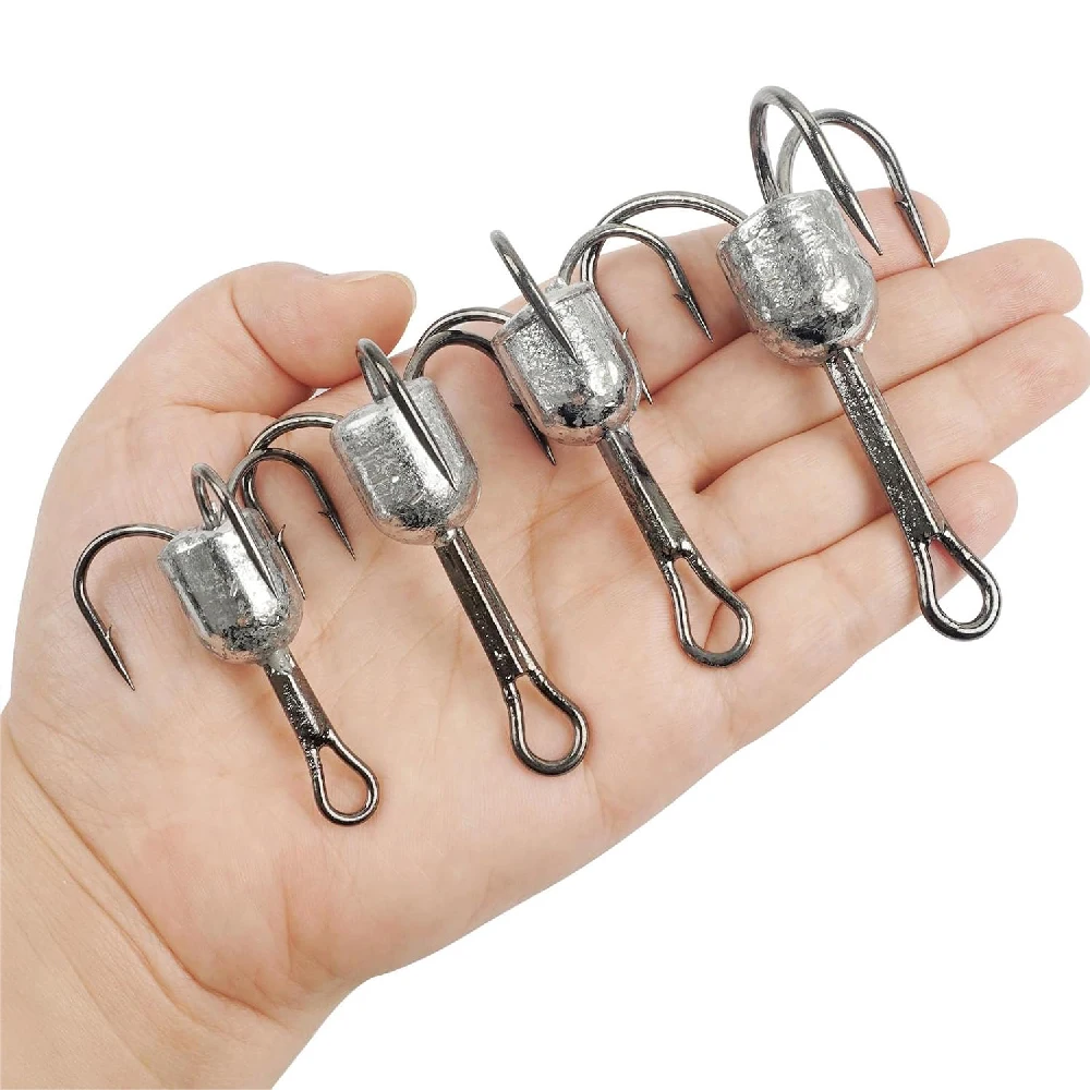 4 Stück Snagging-Haken, beschwerte Dreifachhaken für Salzwasser, große Snag-Bunker-Dreifachhaken, Angelhaken in den Größen 5/0, 6/0, 8/0, 10/0