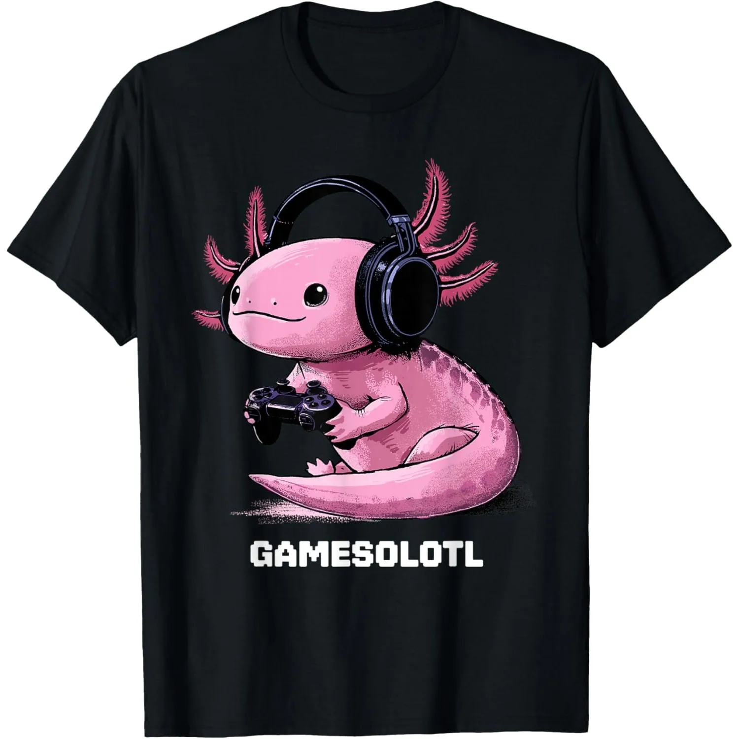 Gamer Axolotl Graphic Tee Funny Cute Fish Playing Video Games Short Sleeve T-Shirt for Men