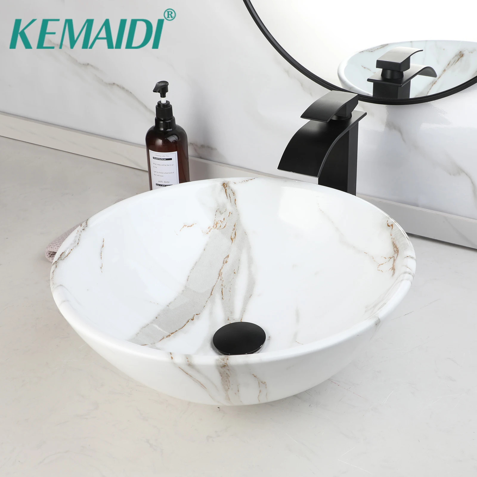 

ZAPPO Vessel Sink Round Bathroom Vessel Sink Above Counter Porcelain Basin Ceramic Bathroom Lavatory Vanity Sink for Outdoor