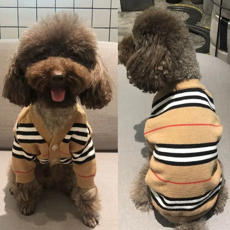 

Brown Striped Cardigan for Pet, Knitted Sweater, Teddy, Puppy, Puppy, Kitten, Fall, Winter