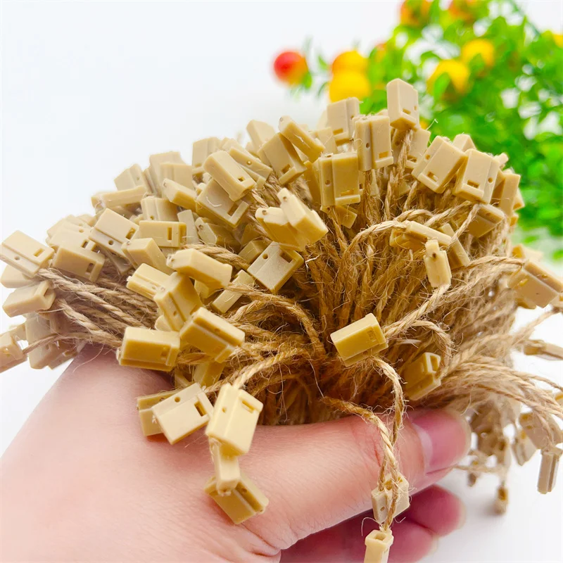 600pcs Natural Jute Ropes Tag Jute Cord String Snap Lock Pin Loop Tie DIY Crafts Gift Wrapping Gardenings Wedding Decor Lanyards