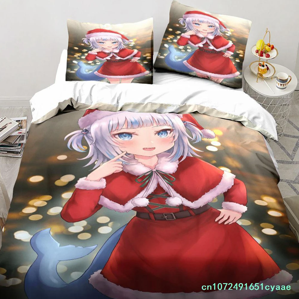 Kawaii Gawr Gura Cute Girl My Angle King Twin Double Child Bedding Set Microfiber Or Polyester 3D Print Anime Duvet Cover Set