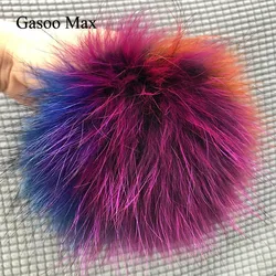 Fluffy Real Fox Fur Pompoms With Button 13-15cm DIY White Raccoon Fur Pom Poms Balls Natural Fur Pompons For Children Hats