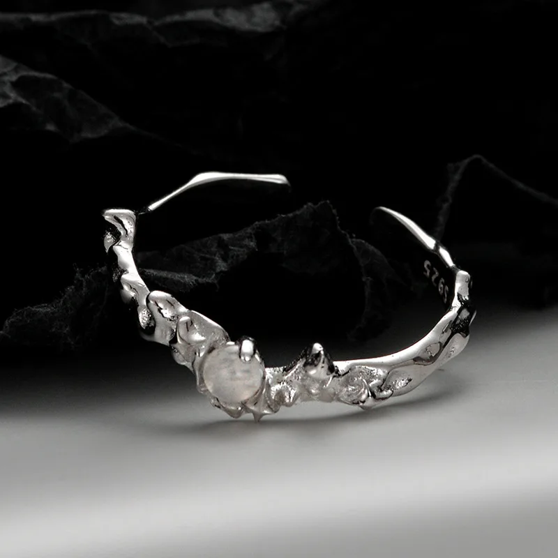 100% 925 Sterling Silver Agate Irregular Open Ring for Woman Girl Geometric Liquid Lava Design Jewelry Party Gift Dropshipping